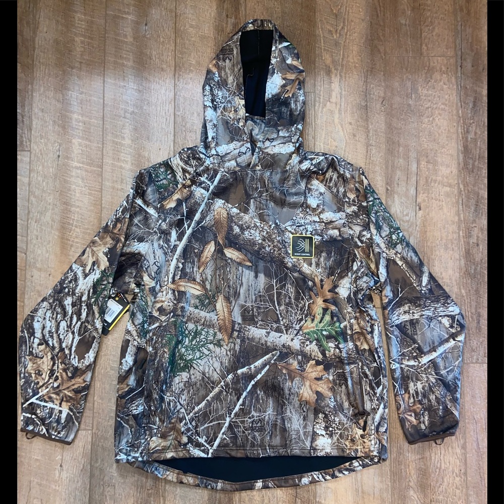 REAL TREE EDGE CAMO MEN'S HUNTING TECH HOOD PULLOVER w/Built-In FACE GAITER NEW